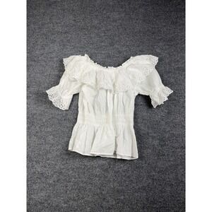 Universal Thread Shirt Womens Small White Ruffle Eyelet Peasant Smocked Top Boho